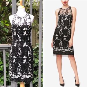 Betsey Johnson Floral Embroidered Lace Mesh Black White  Sheath Dress size 4